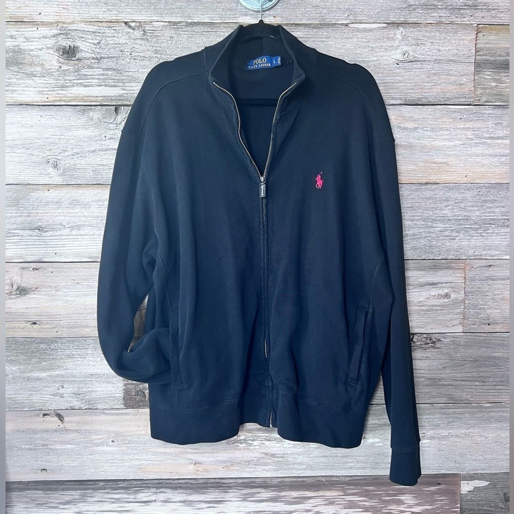 Polo Full Zip Up Black Knit Jacket with Side Pockets Large 💗